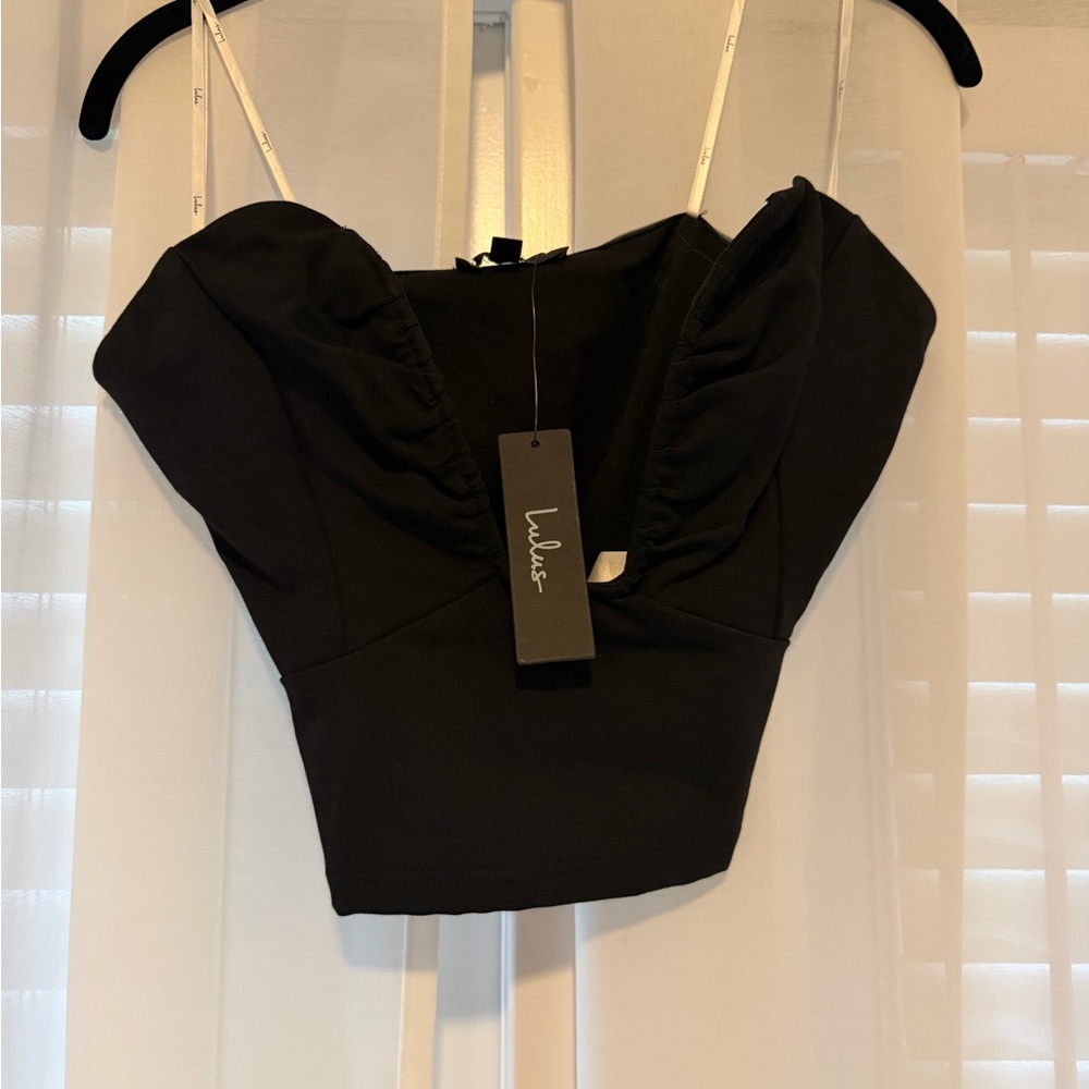 Lulu's Black Ruffled Sweetheart Crop Top